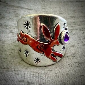 Whimsical Silver Moon and Copper Hare Statement Ring 🌙🐇Get it before sells out‼️